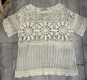 World Market Ivory Crochet Open Knit Boho Top Women’s Size Medium